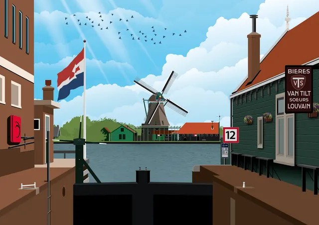 View of Zaanse Schans from the ferry at Lagedijk, Zaandijk