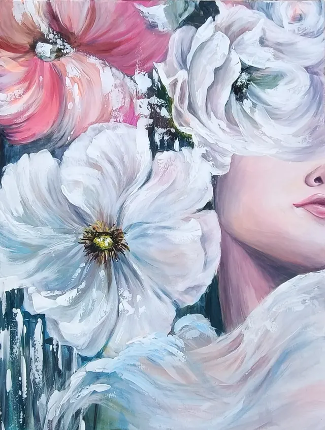 Copy of Bold Expressive Floral Female Portrait Painting