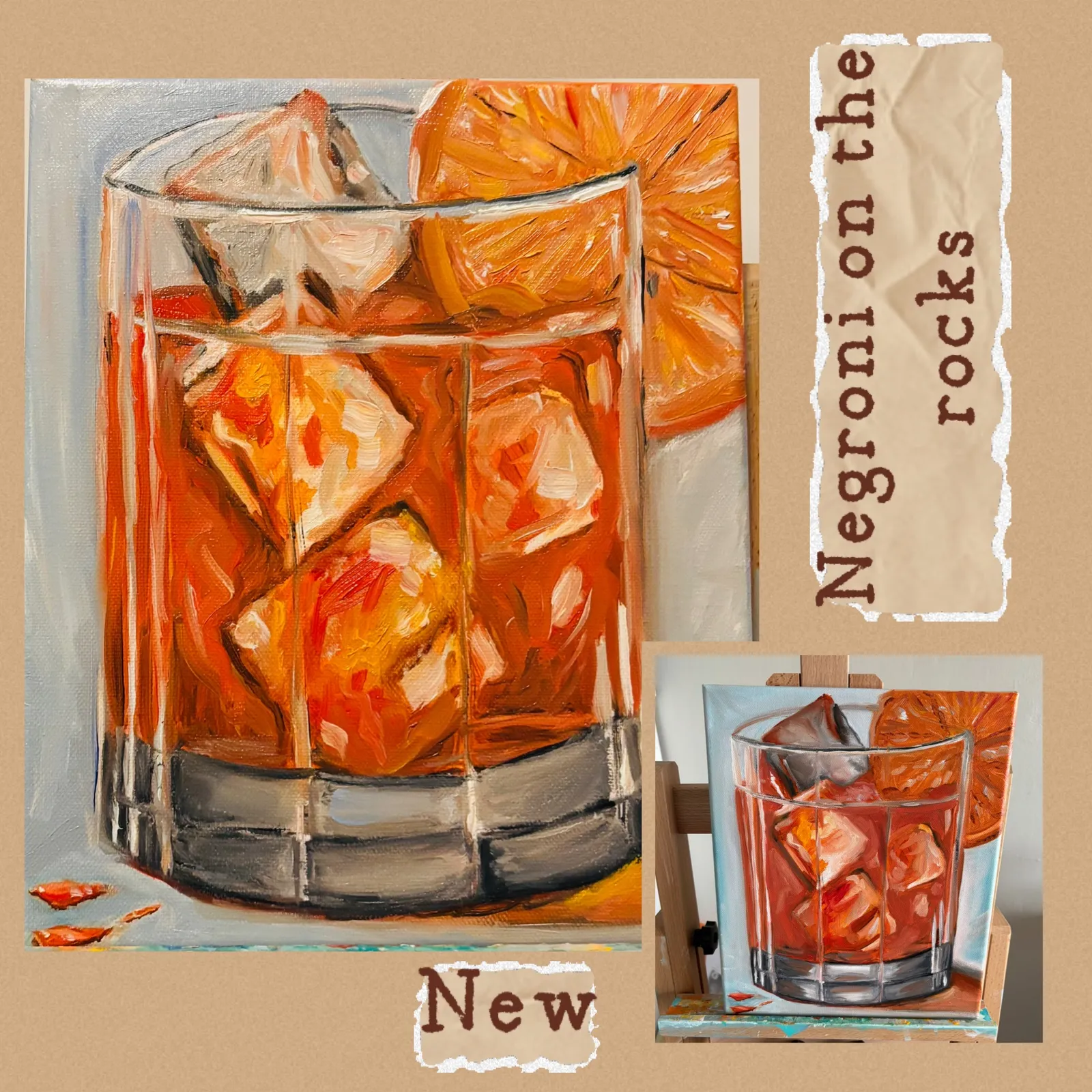 Negroni on the rocks — Sam Bijl, olieverf