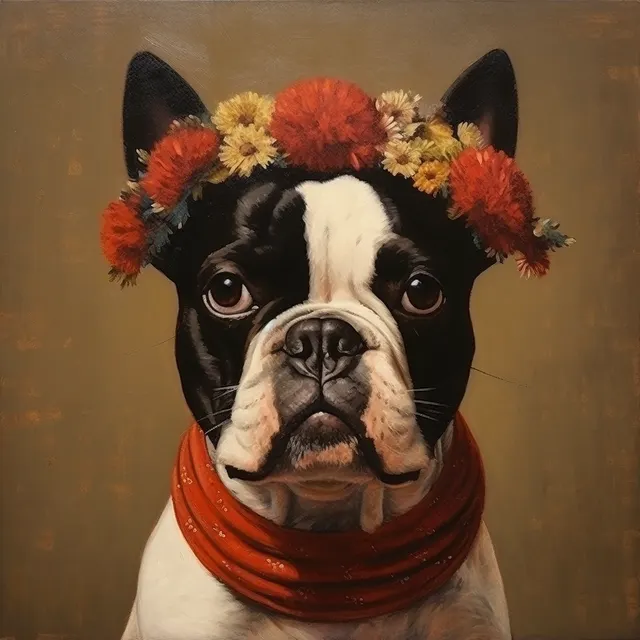 Boston au collier de fleur