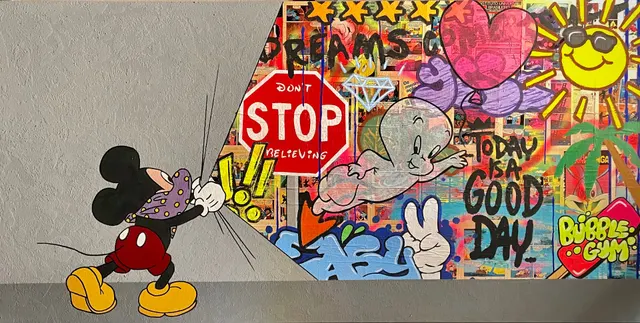 Fantasy. Contemporary art acrylic painting on canvas, graffiti, pop art, street art style
