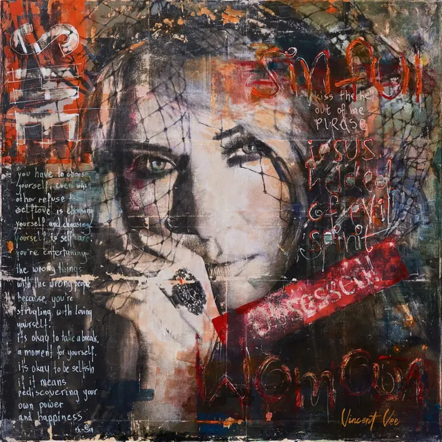 SHE Seductive Model Fashion Art: Large Canvas Painting of Trendy Woman Portrait, Magazine Cover Art for Home Decor