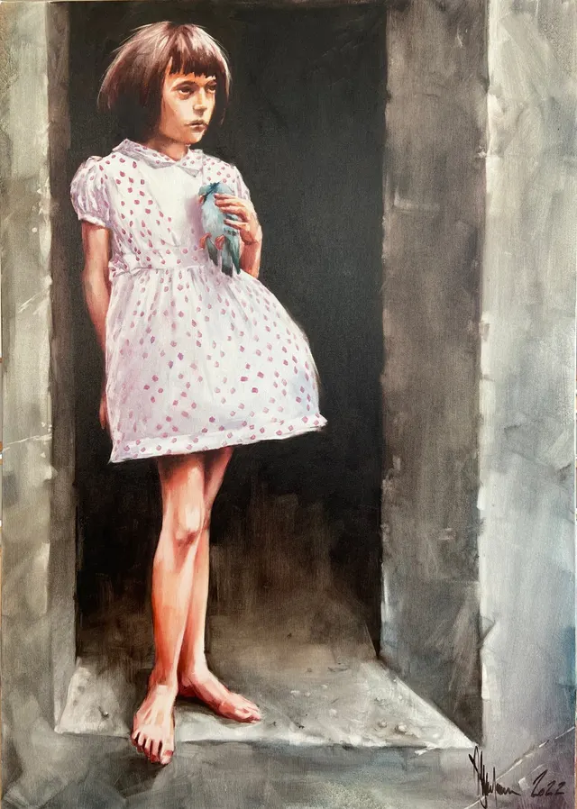Girl with a dead bird.