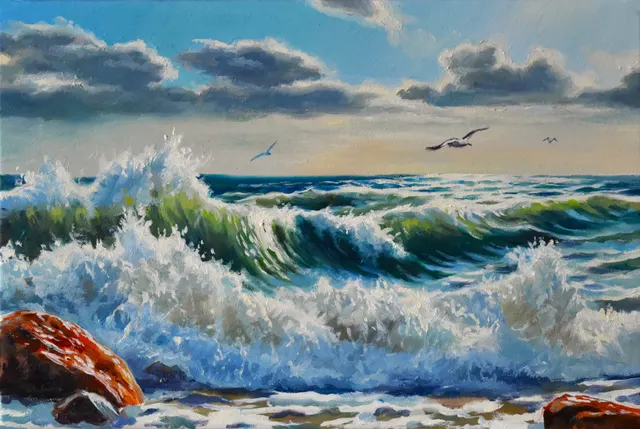 A seascape with crushing waves