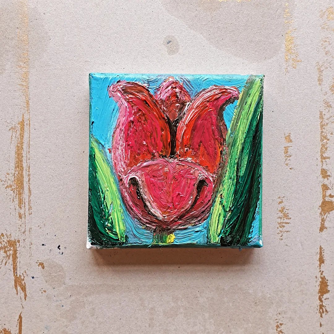 "TULIP"? ? Miniature...Floral or Female form!, 10/10 Cm Impressionist Oil On Canvas By A.L.Emanuel ??