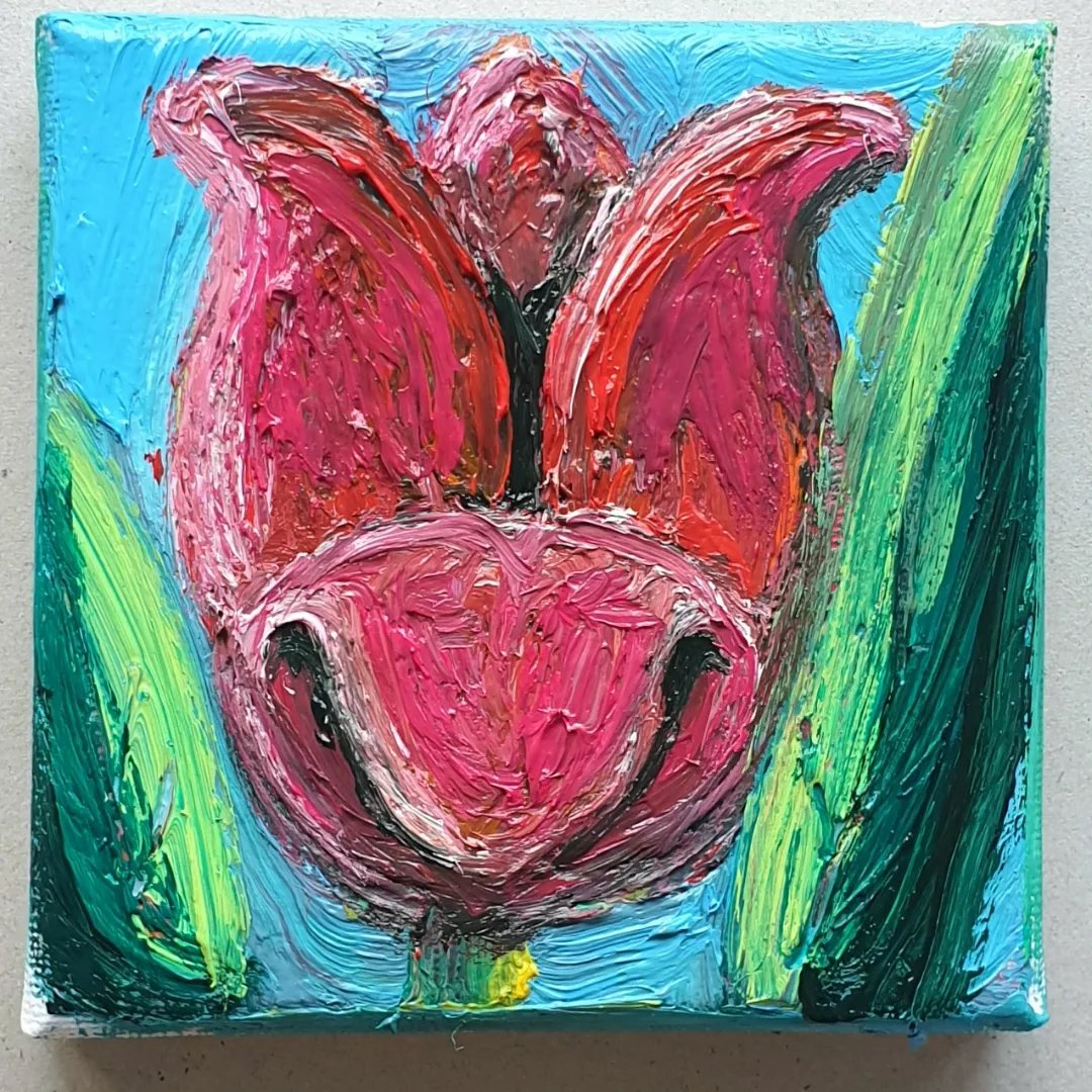 "TULIP"? ? Miniature...Floral or Female form!, 10/10 Cm Impressionist Oil On Canvas By A.L.Emanuel ??