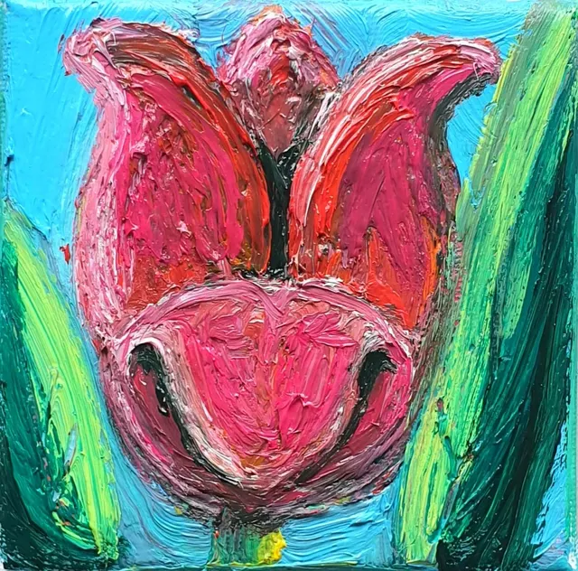 "TULIP"? ? Miniature...Floral or Female form!, 10/10 Cm Impressionist Oil On Canvas By A.L.Emanuel ??