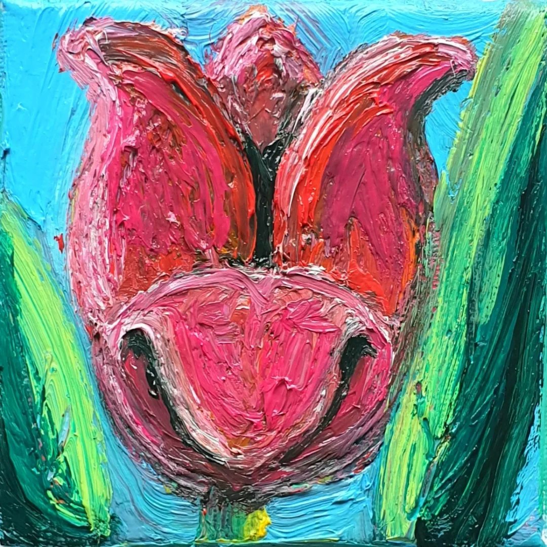 "TULIP"? ? Miniature...Floral or Female form!, 10/10 Cm Impressionist Oil On Canvas By A.L.Emanuel ??
