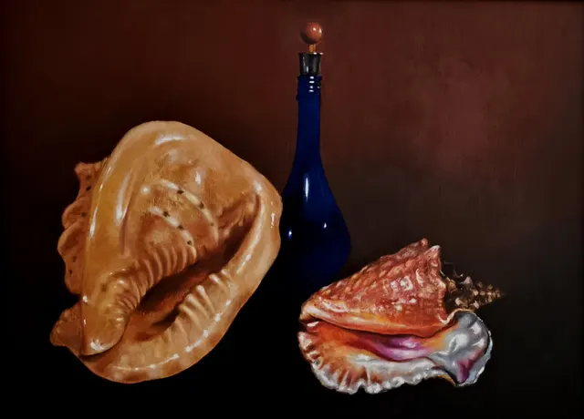 Sea shells with bottle