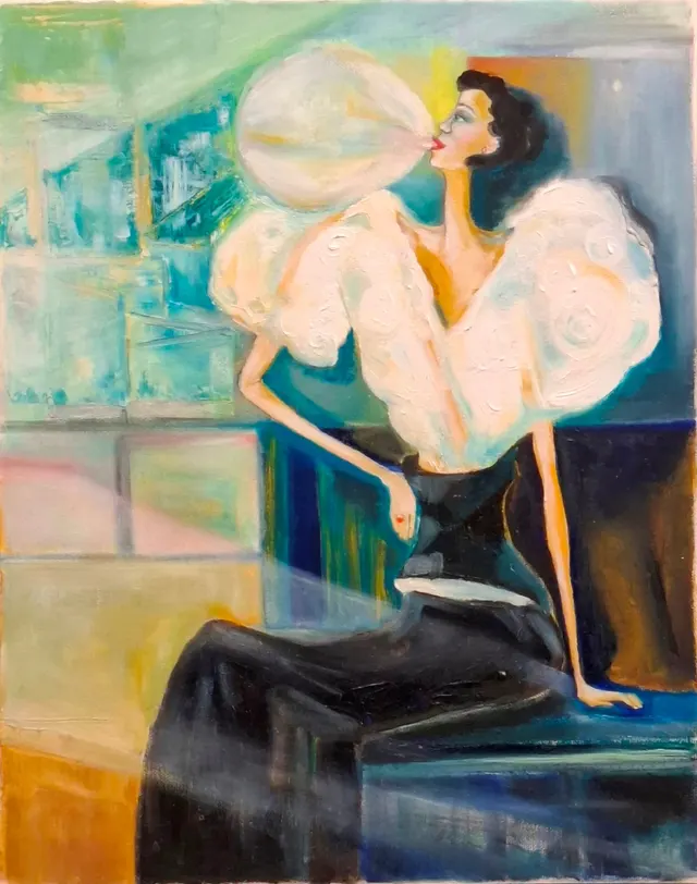 Lady and the white baloon