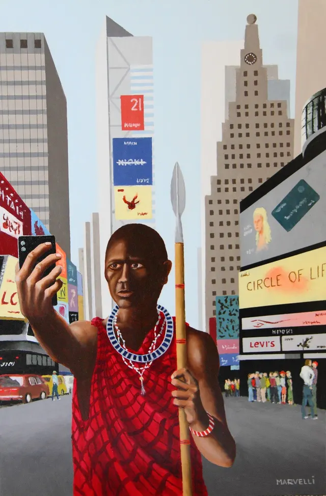 A Maasai in Times Square - HD Finish on aluminium