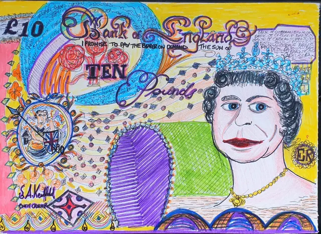 Pop art Cartoon piece! "Tenner Penny More" Early Brit Art Pencil/Pen/Ink Surrealist Abstract Study.