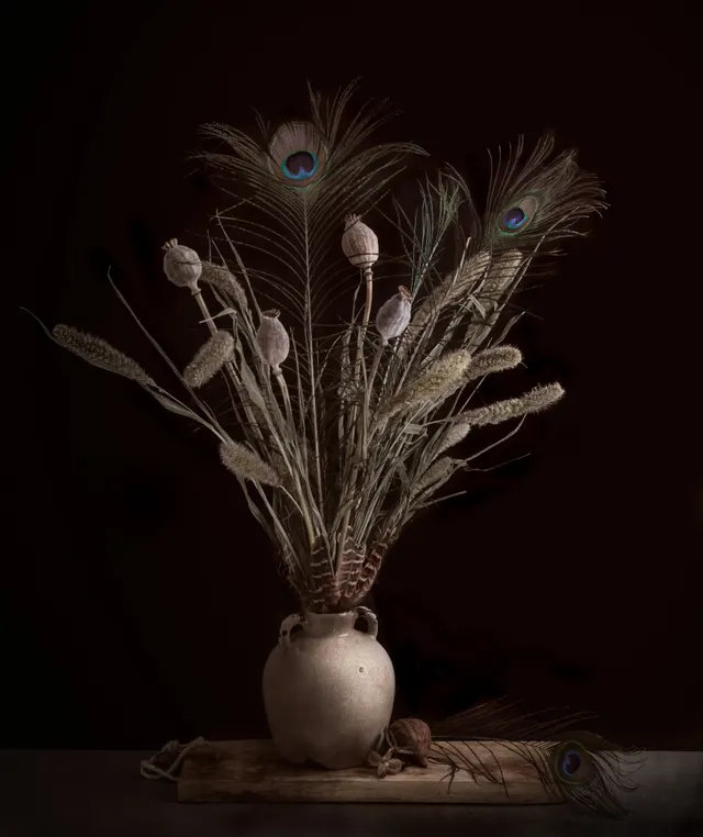 Flower and peacock feathers