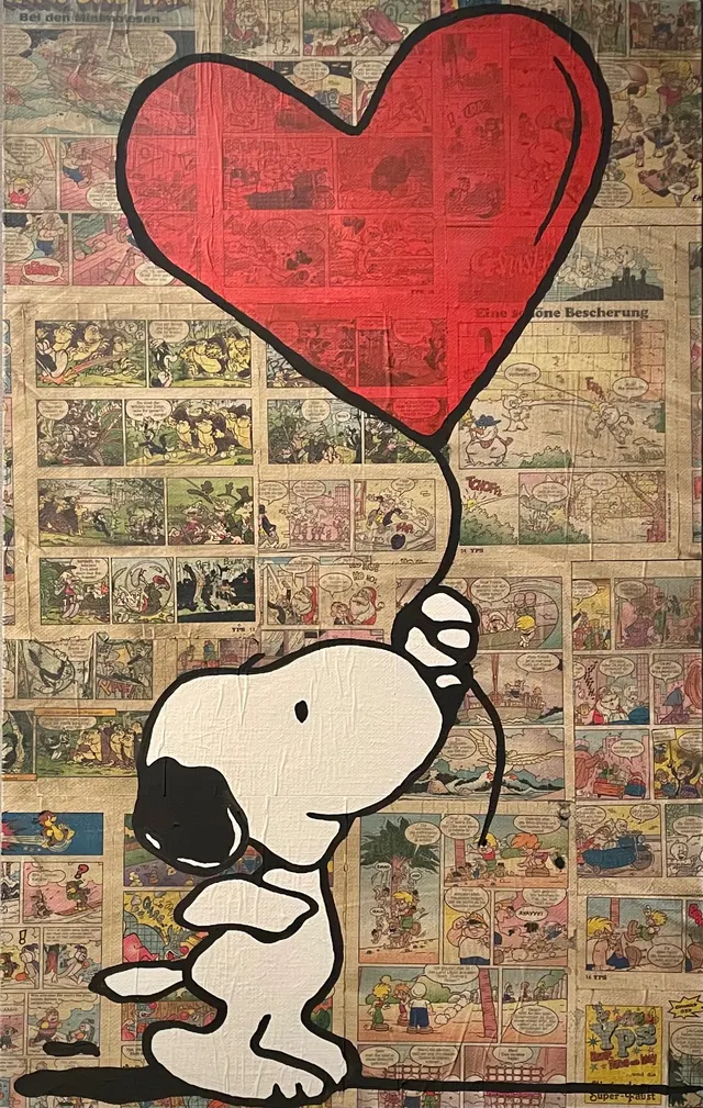 Snoopy, Love. Contemporary art acrylic painting on canvas, graffiti, pop art, street art style