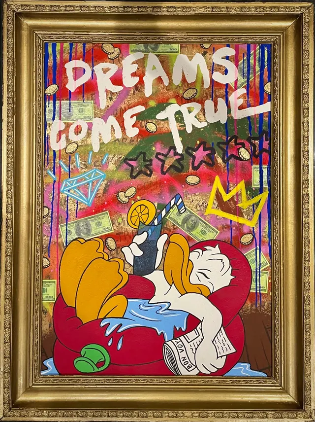 Dreams come true. Contemporary art acrylic painting on canvas, graffiti, pop art, street art style