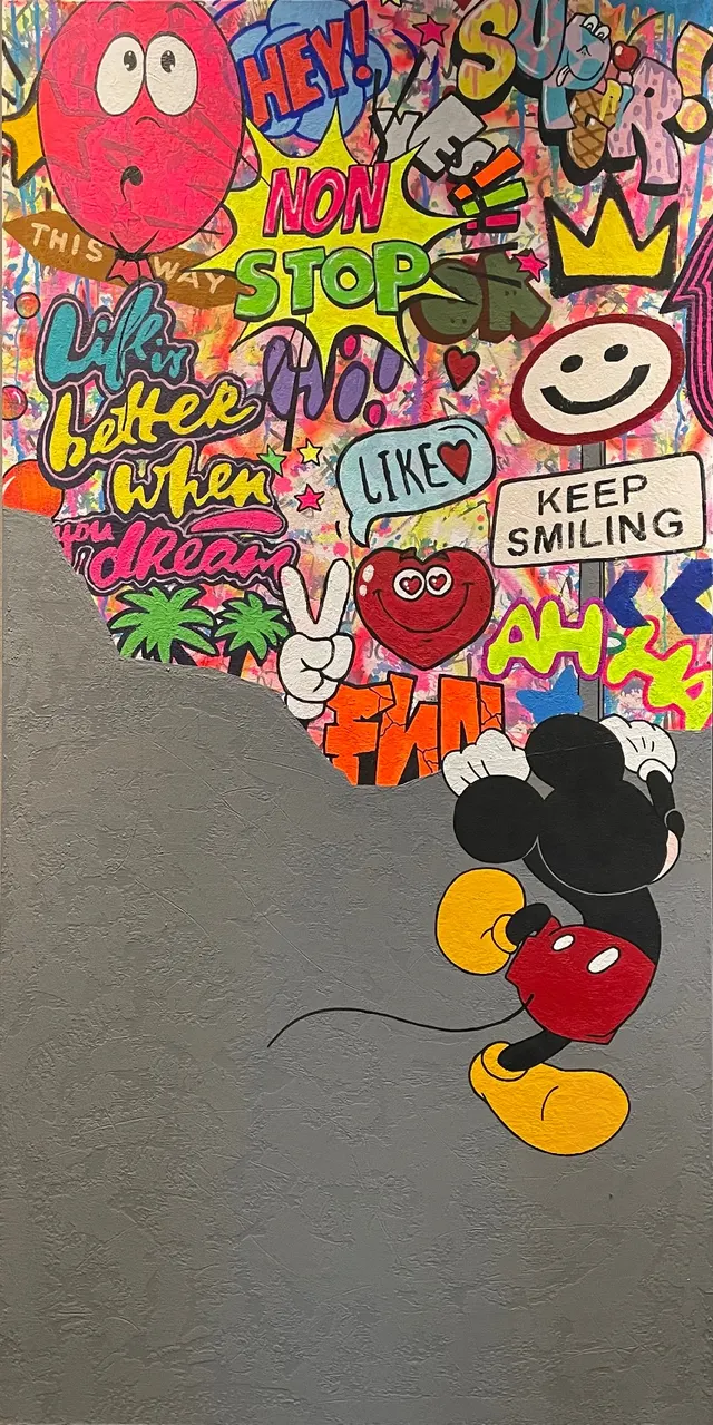 Fantasy. Contemporary art acrylic painting on canvas, graffiti, pop art, street art style