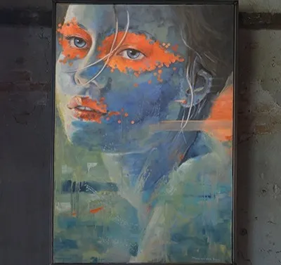 LADY WITH ORANGE MASK · 2020 · 100×150 cm