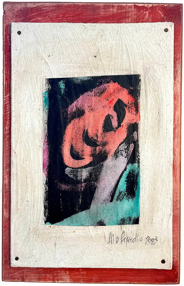 Collage 3 - Monotype on Painted Wood Board
