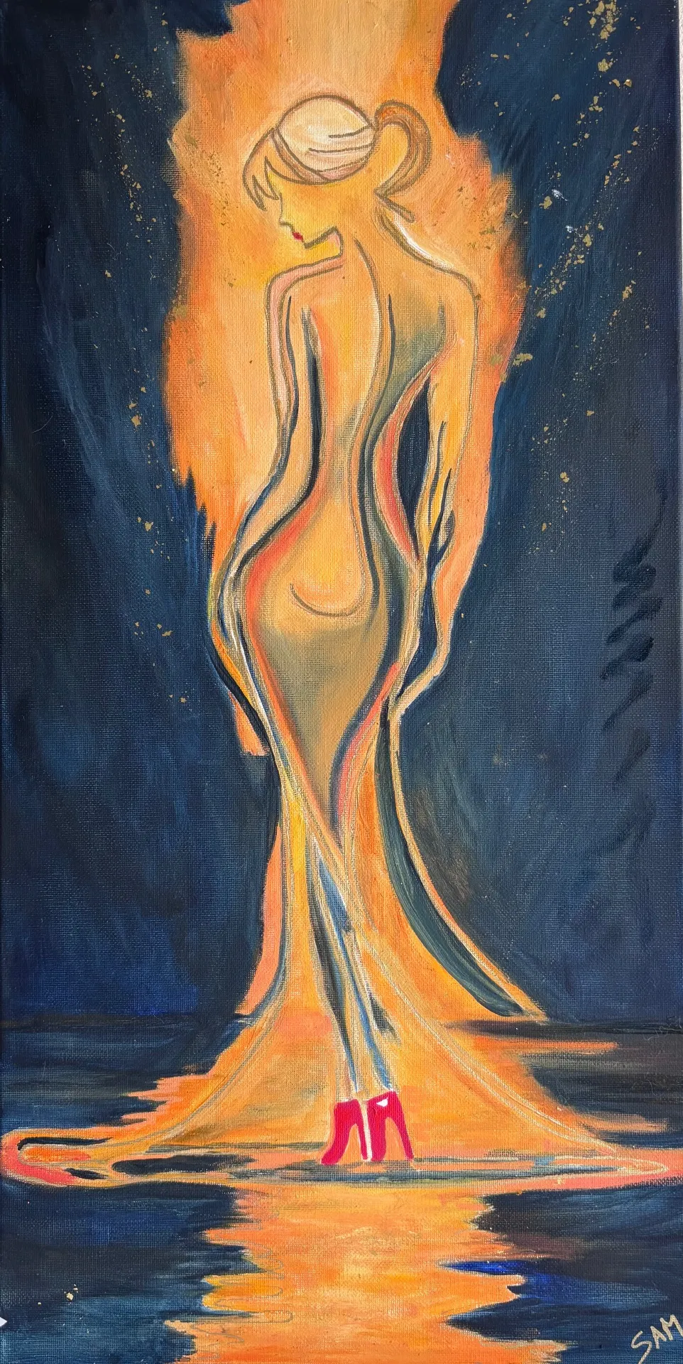 She shine — Sam Bijl, oilpaint, metallic gold