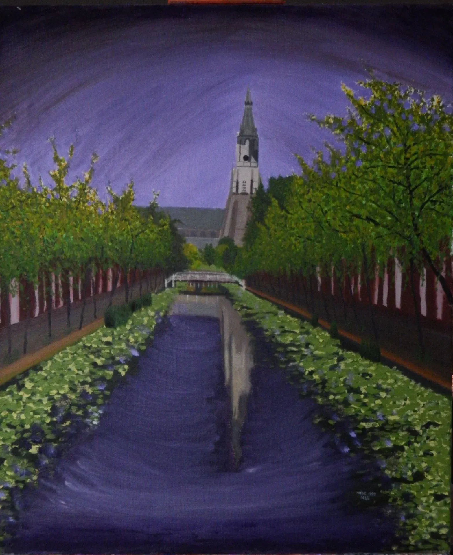 kerk in Delft paarse lucht