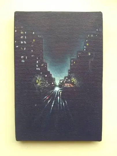 Painting of Train Tracks at Night