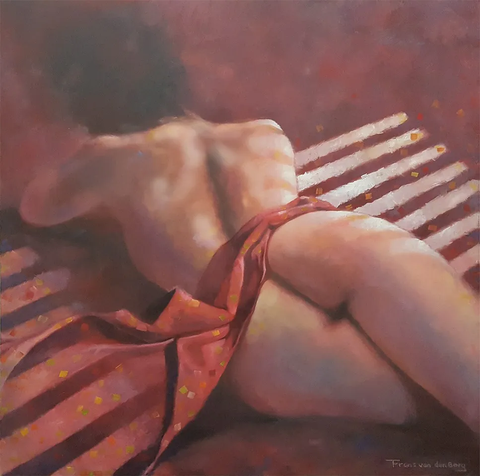 NUDE WOMAN IN LIGHT STRIPES · 2019 · 90×90 cm