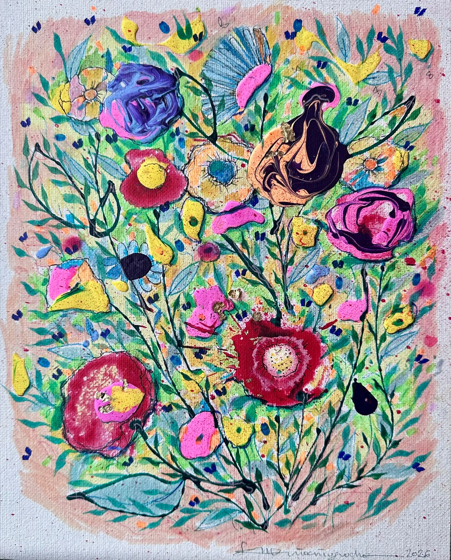 Six paintings of Flowers — Maja Apostoloska, acrylic print, 24 karat gold — 3