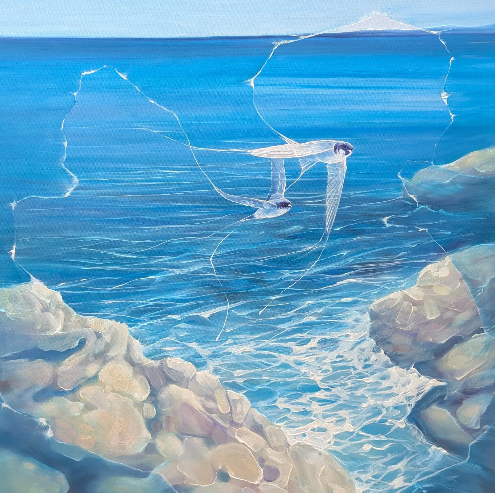 Enchanted, a blue seascape with birds