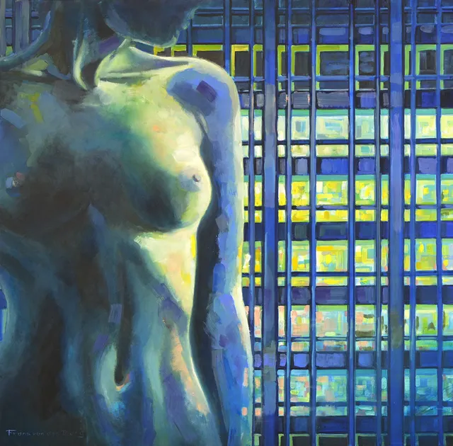 Nude in front of the office