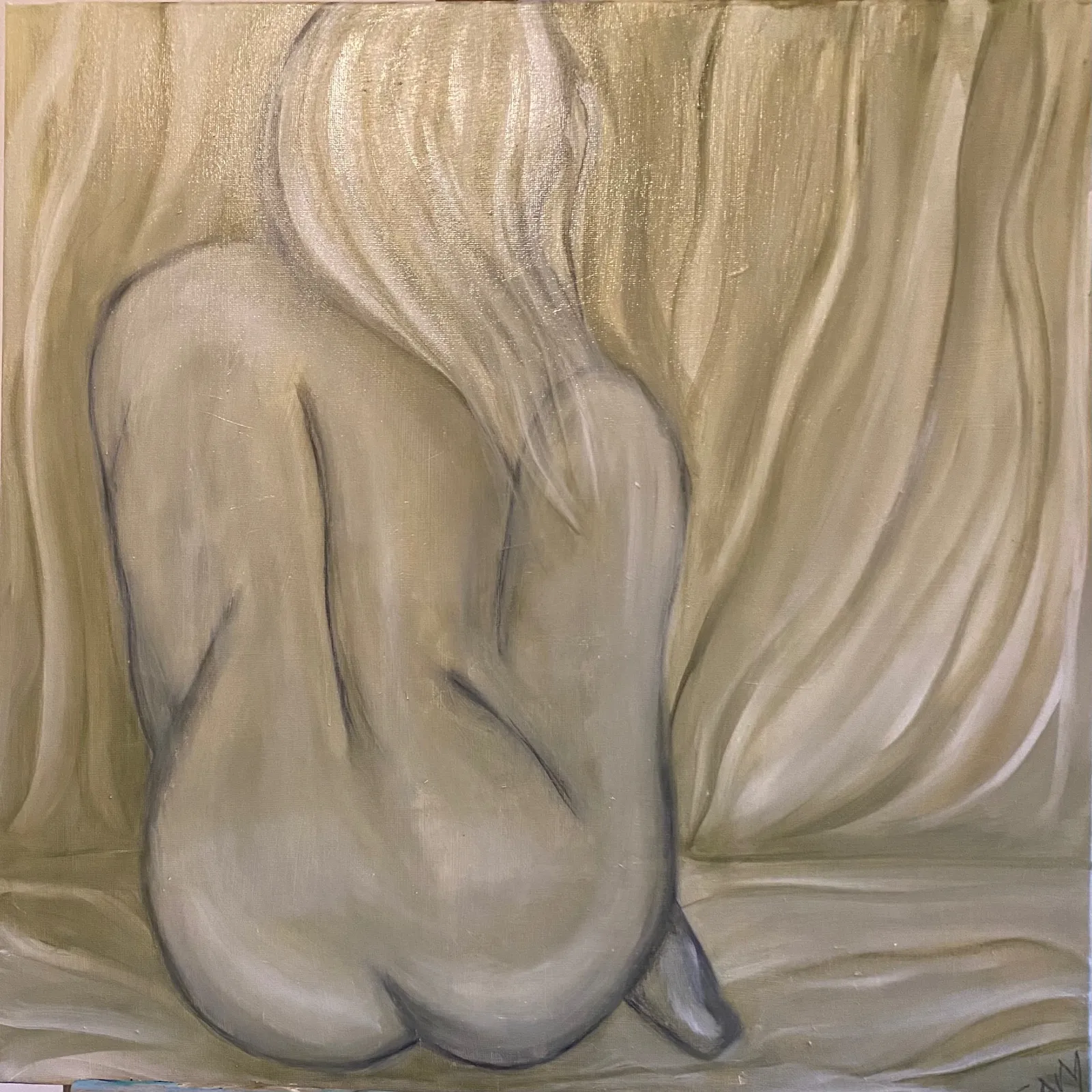 Behind the curtains — Sam Bijl, oil painting