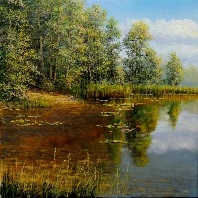 Trees by a peaceful lake