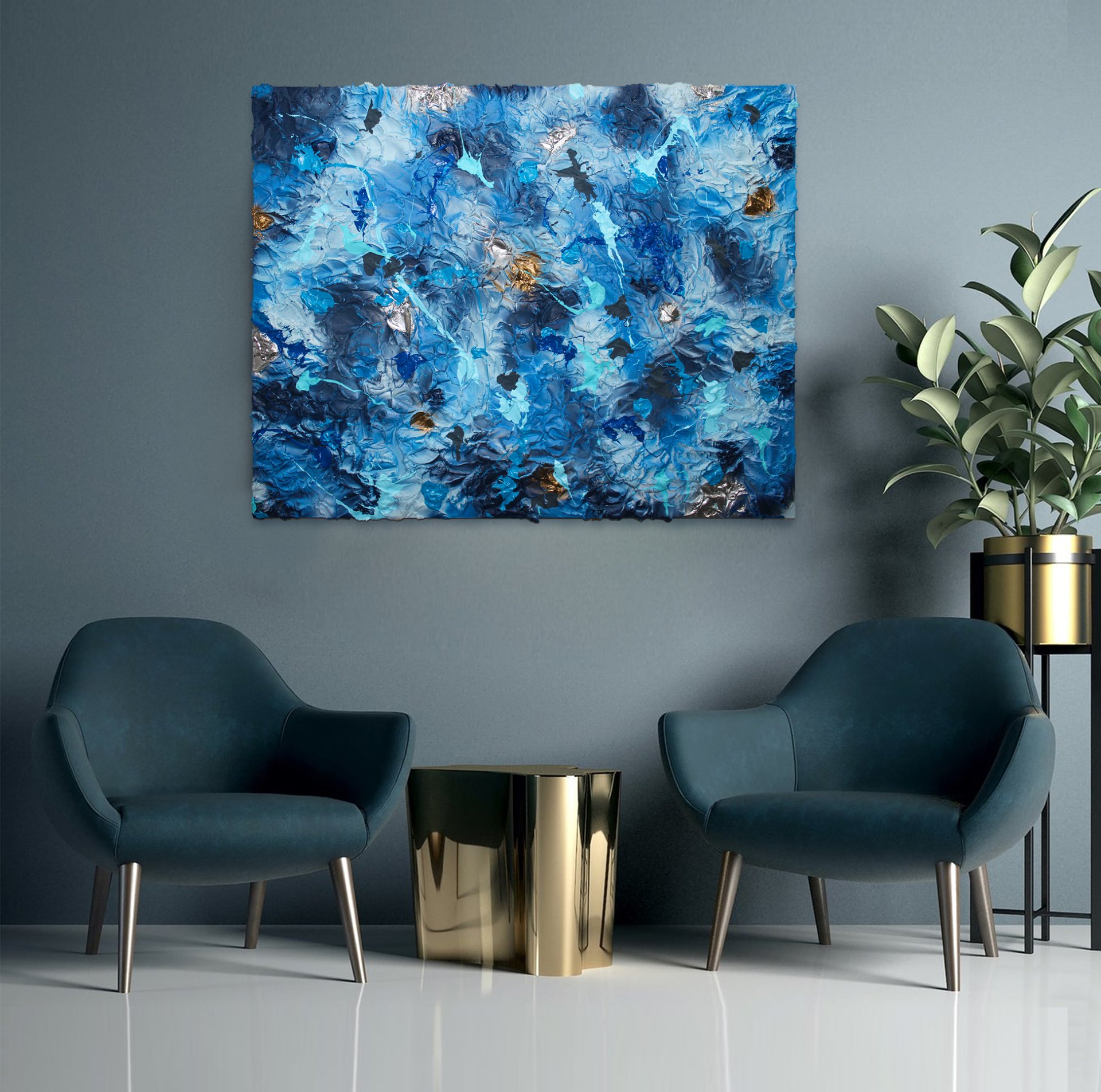 The Virtuoso Airglow - gestural abstract Klein blue paintin