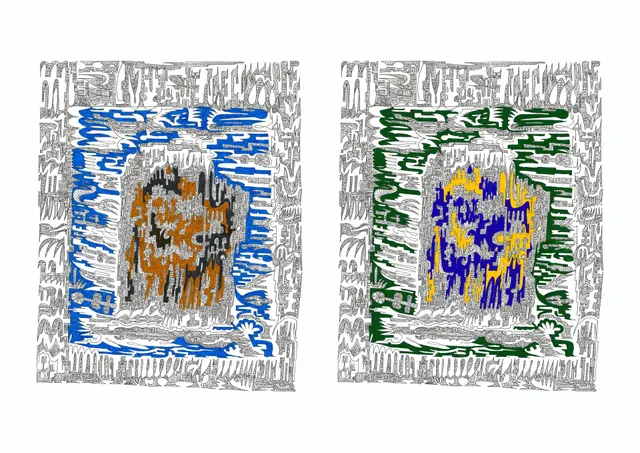 2 Cities Blue 2021 A2 Rotring drawing Giclée  Artprint
