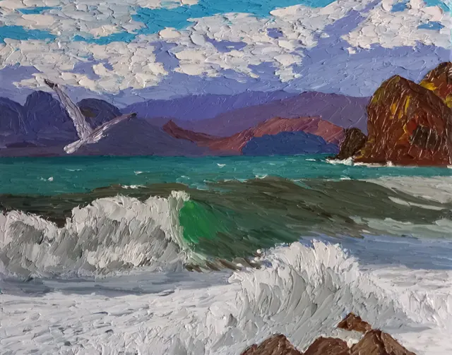 Sea wave and seagull