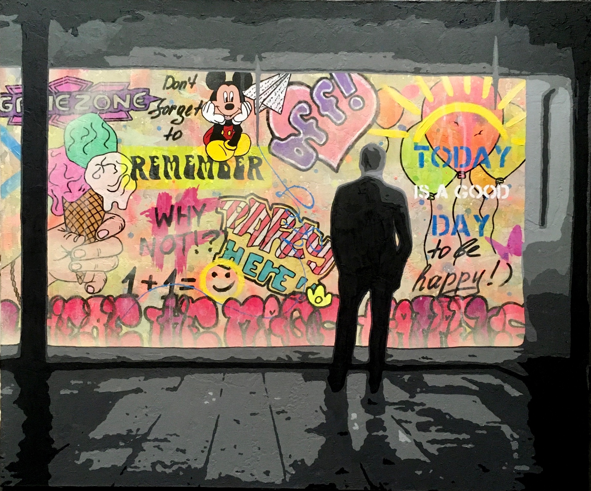 Fantasy. Contemporary art acrylic painting on canvas, graffiti, pop art, street art style