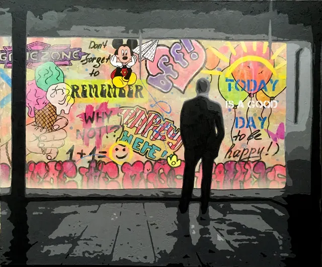Fantasy. Contemporary art acrylic painting on canvas, graffiti, pop art, street art style