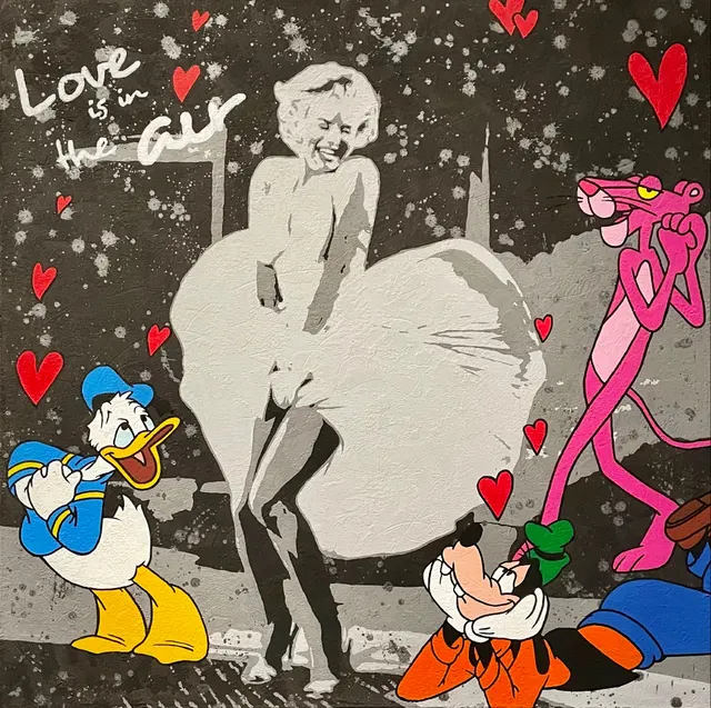 Marilyn Monroe disney. Contemporary art acrylic painting on canvas, graffiti, pop art, street art style