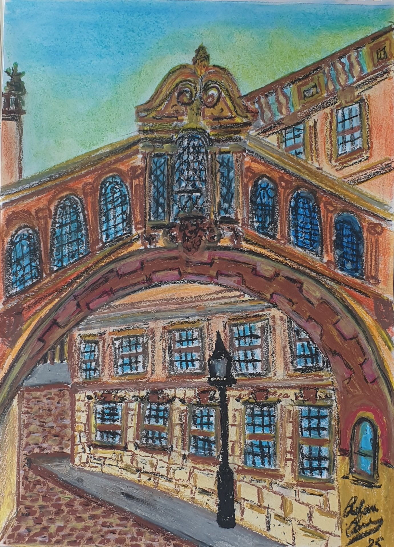 The Bridge Of Sighs, Oxford. A Pastel And Oil Pastel Expressionist Sketch π¨πΌπ¨