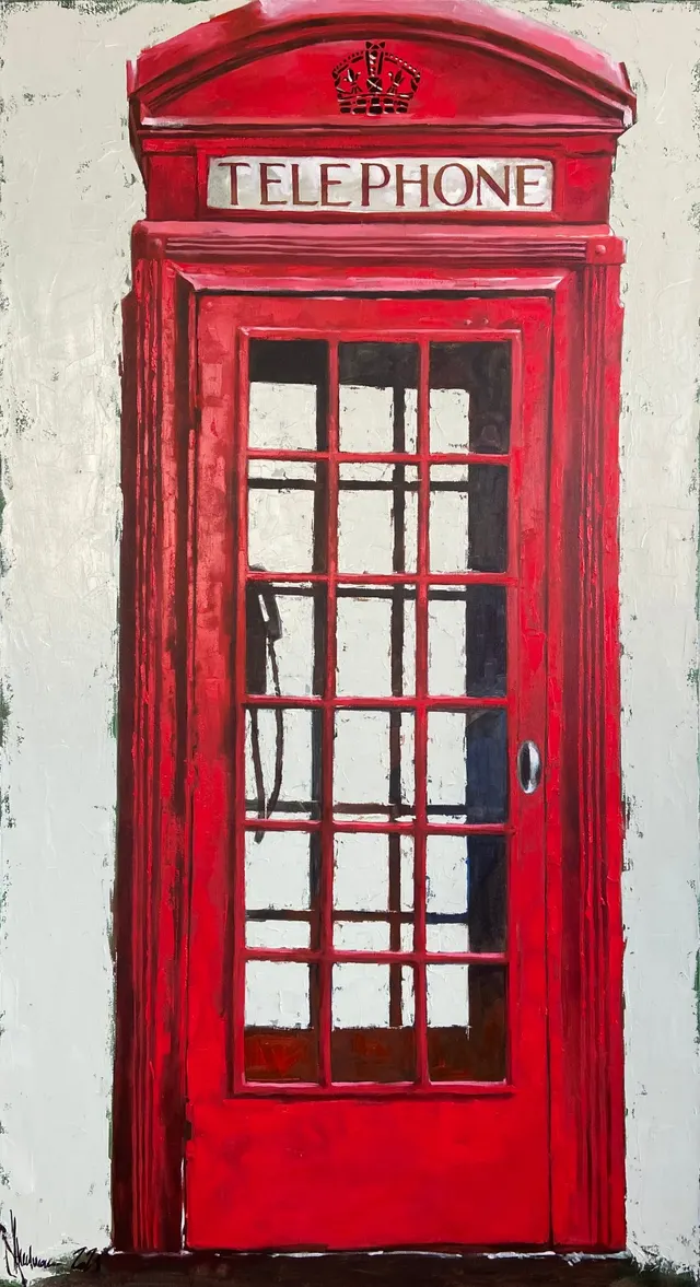 Red phone booth.