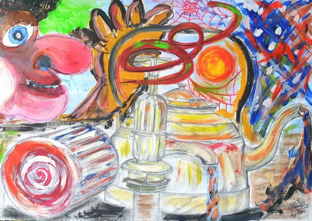 "merde absurde" Large Surrealist Abstract Contemporary Acrylic Piece.
