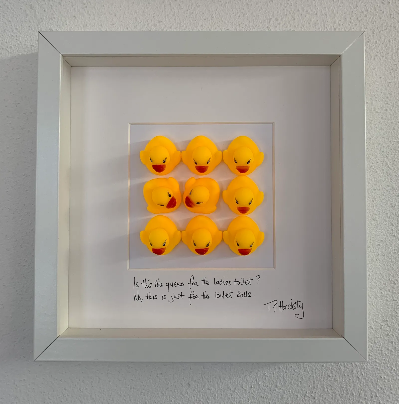 Is this the queue for the ladies toilet ?  No, this is just for the toilet rolls. · 2025 · 25×25 cm