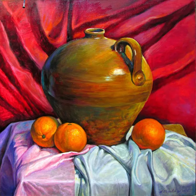 "Still life Jug with oranges"