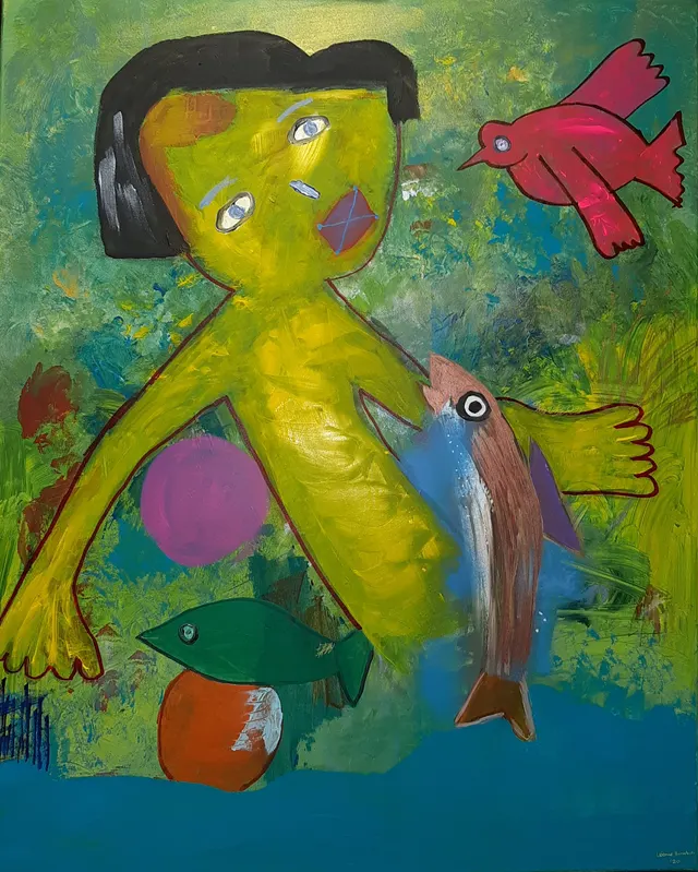 Woman rescuing fish