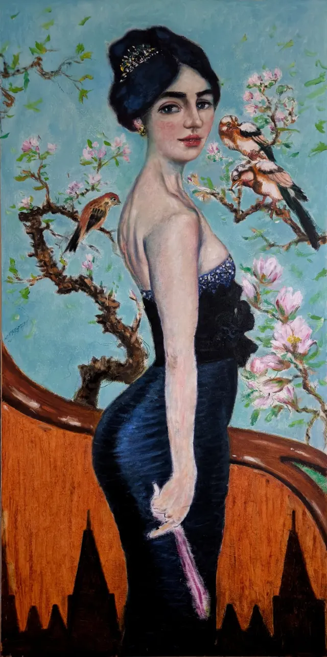 Vrouw in blauwe jurk
