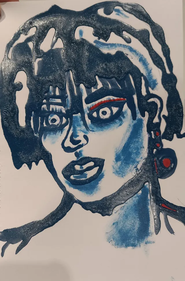 Between Blues and Flames- Portrait of Passion in Red
