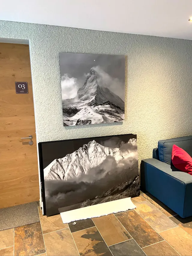 Mountains behind glas in Saas Grund, Hotel Project