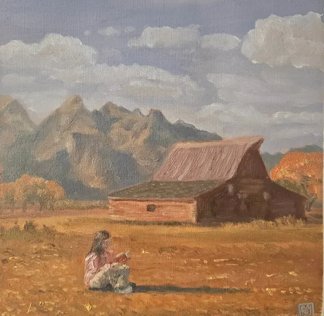 Girl reading on the farm