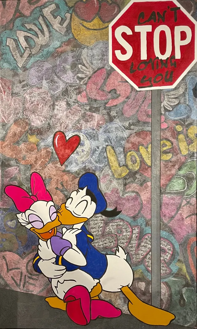 Can't stop loving you. Contemporary art acrylic painting on canvas, graffiti, pop art, street art style