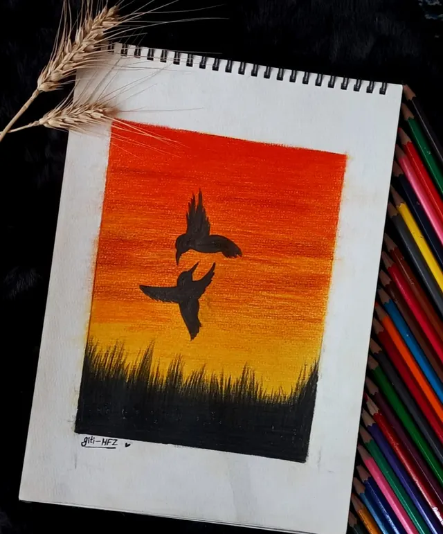 Sunset with tow birds