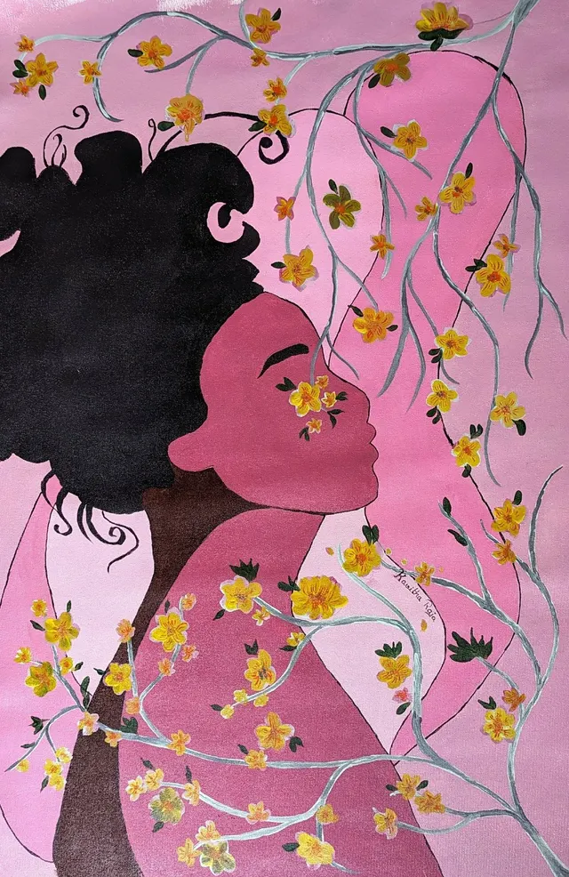 Painting of girl in pink shades